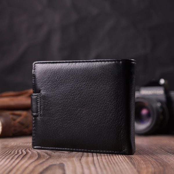 Качественный горизонтальный бумажник из натуральной кожи ST Leather 22455 Черный