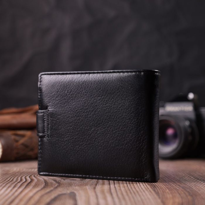 Качественный горизонтальный бумажник из натуральной кожи ST Leather 22455 Черный