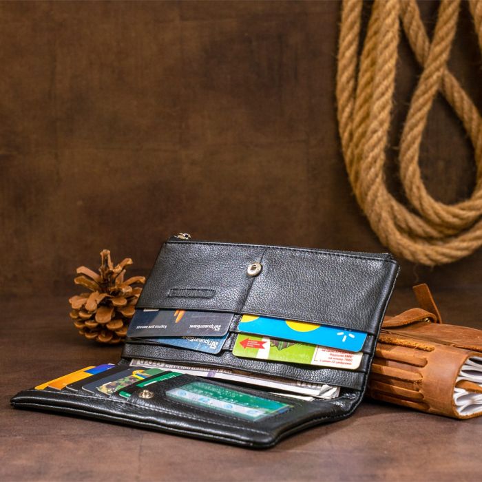 Вертикальный кошелек на кнопке женский ST Leather 19200 Черный