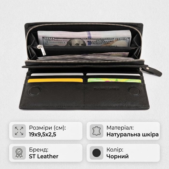 Вертикальний гаманець шкіряний жіночий ST Leather 19274 Чорний
