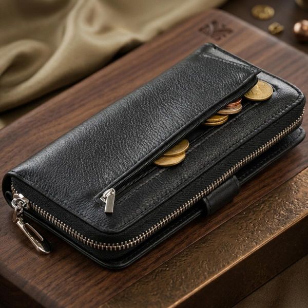 Вертикальный вместительный кошелек из кожи унисекс ST Leather 19300 Черный