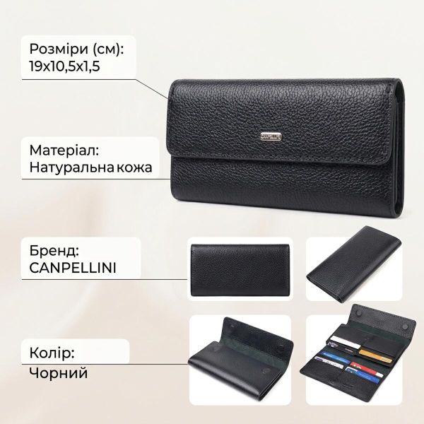 Функциональный женский кошелек из натуральной кожи CANPELLINI 21662 Черный