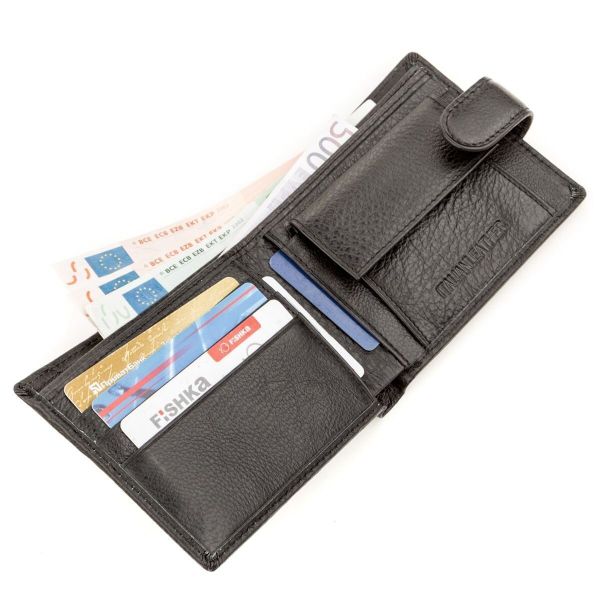 Мужской кожаный купюрник для карт купюр и монет ST Leather 18308 Черный