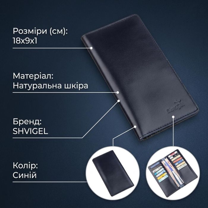 Вертикальное портмоне SHVIGEL 13993 Синее
