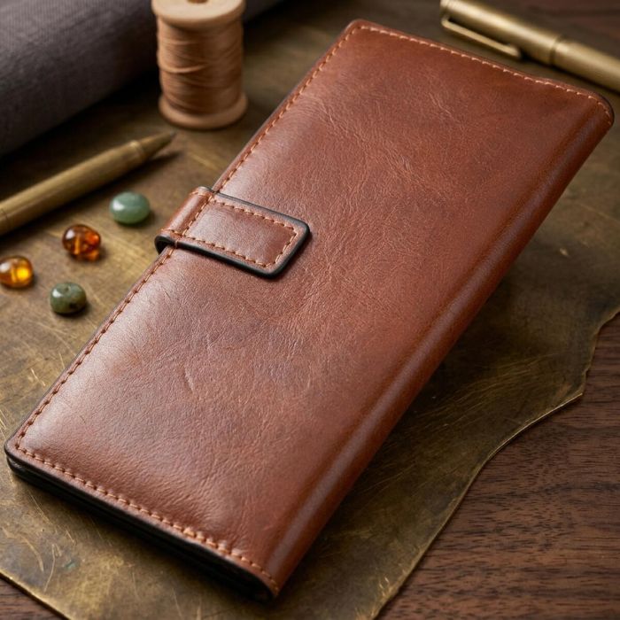 Интересный вертикальный кошелек из натуральной кожи GRANDE PELLE 11660 Коричневый