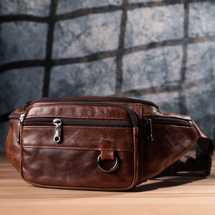 Бананка для мужчин в винтажном стиле из натуральной кожи Vintage sale_15106 Коричневый