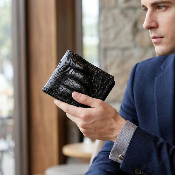 Портмоне CROCODILE LEATHER 18004 из натуральной кожи крокодила Черное