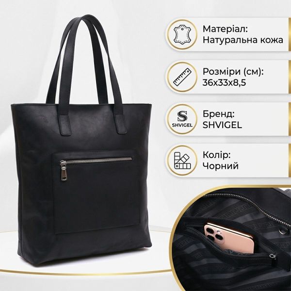 Винтажная кожаная женская сумка Shvigel 16347 Черный