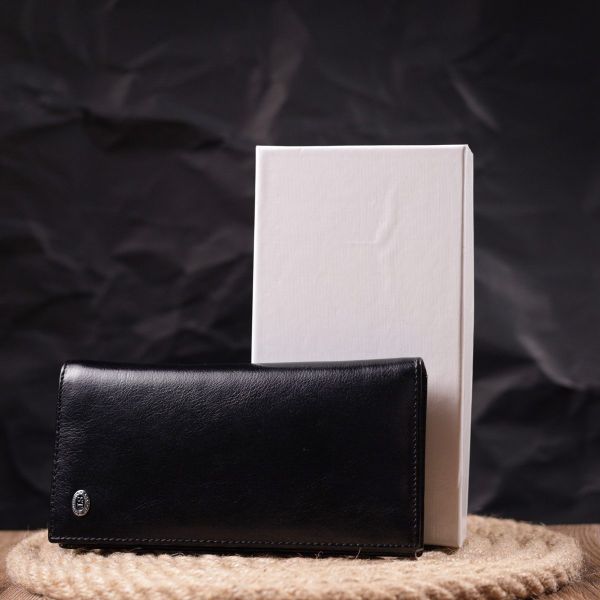 Надежный мужской бумажник из натуральной гладкой кожи в два сложения ST Leather 19414 Черный