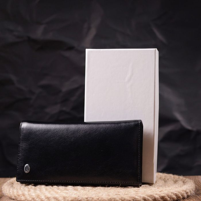 Надежный мужской бумажник из натуральной гладкой кожи в два сложения ST Leather 19414 Черный