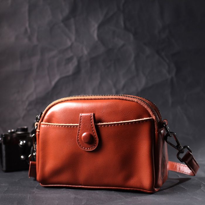 Глянцевая женская сумка на каждый день из натуральной кожи Vintage 22419 Коричневый