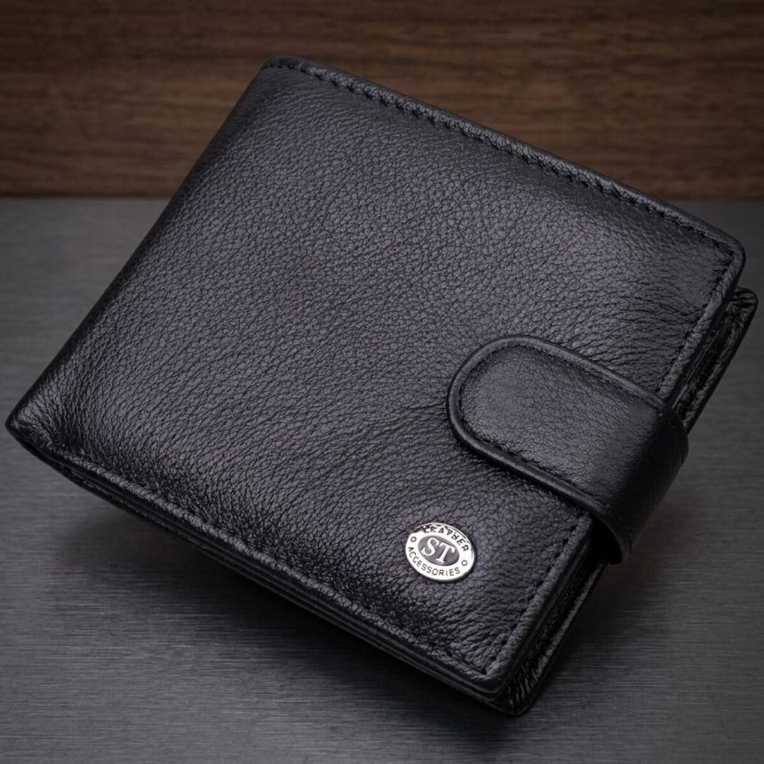 Классическое портмоне для мужчин с блоком для карт из натуральной кожи ST Leather 19473 Черное