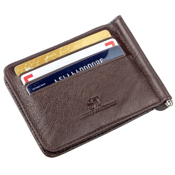 Удобный мужской зажим для купюр ST Leather 18938 Коричневый