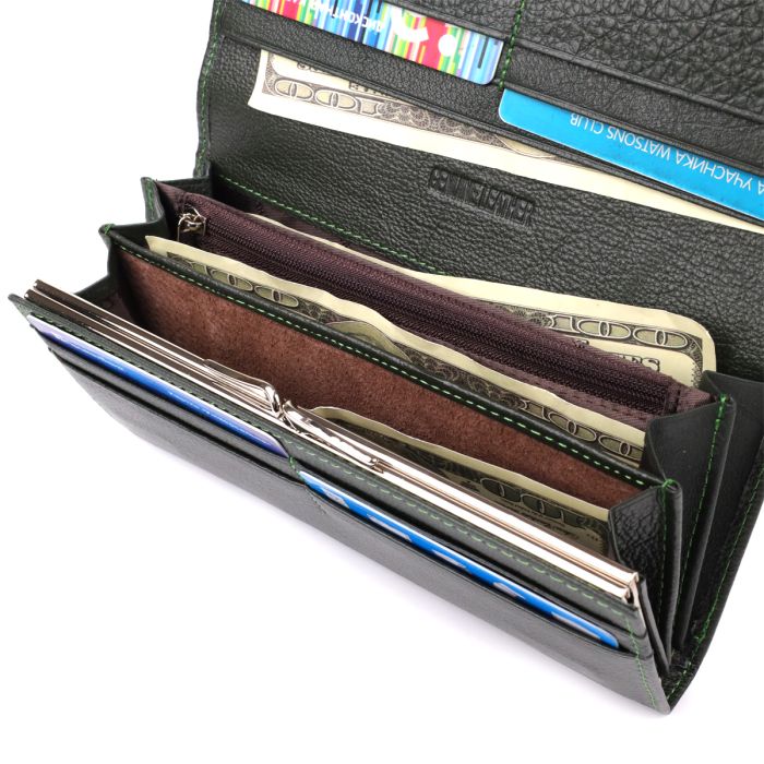 Стильный кошелек у два сложения из натуральной кожи ST Leather 23066 Зеленый