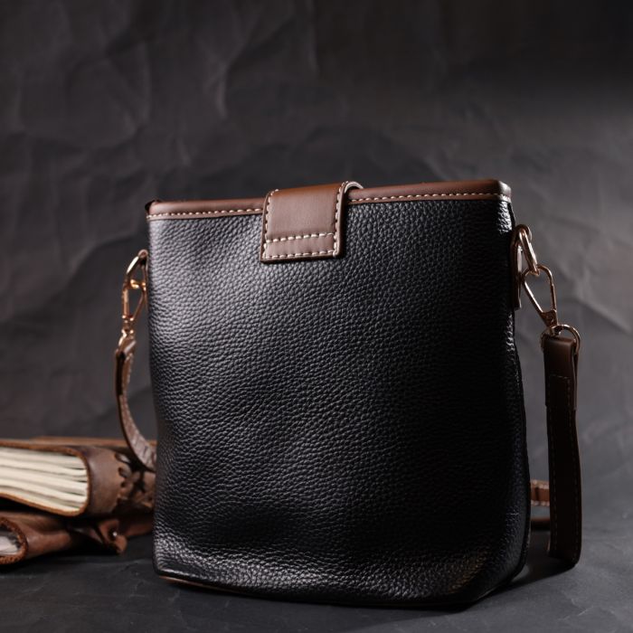 Интересная сумка на плечо для женщин на каждый день из натуральной кожи Vintage 22348 Черная