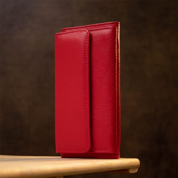 Женский кожаный кошелек для карт купюр и монет ST Leather 19376 Красный