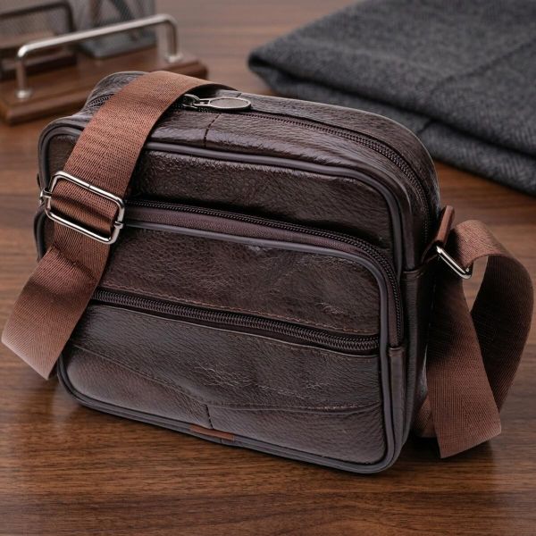 Горизонтальная удобная сумка с ручкой для мужчин из натуральной кожи Vintage 22940 Коричневый