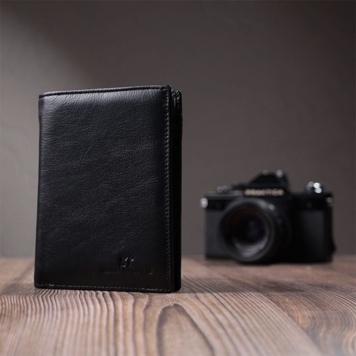 Мужское кожаное портмоне для карт купюр и монет ST Leather 22733 Черное