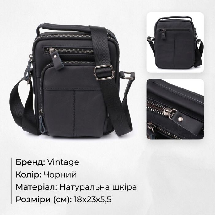 Деловая мужская сумка из натуральной кожи Vintage 23036 Черный