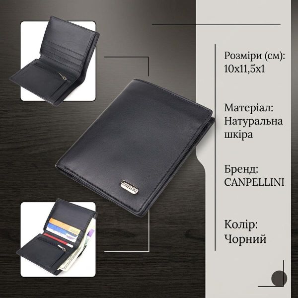 Мужское портмоне из натуральной гладкой кожи CANPELLINI 21500 Черное