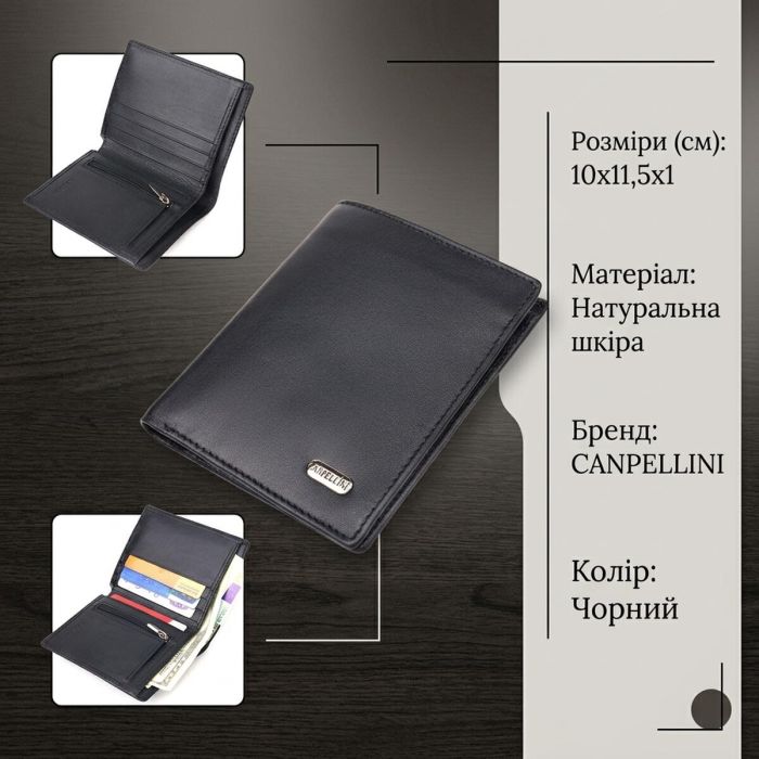 Мужское портмоне из натуральной гладкой кожи CANPELLINI 21500 Черное