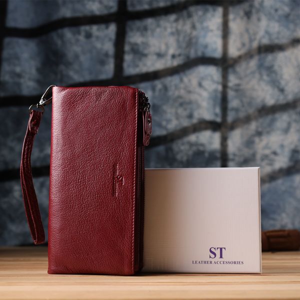 Кожаный кошелек на три отделения для женщин ST Leather 23108 Бордовый