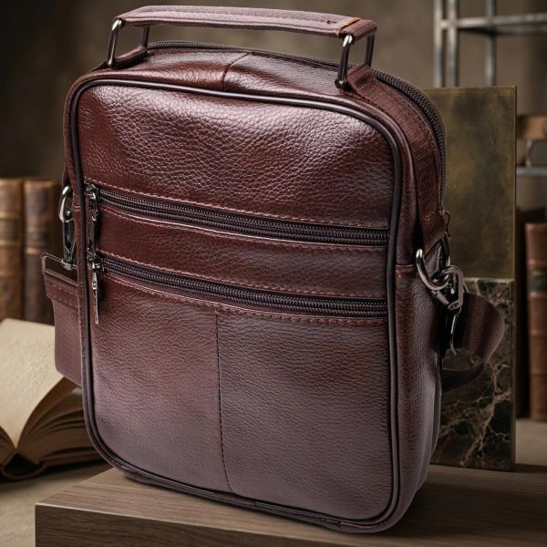Зручна чоловіча сумка з ручкою шкіряна 21276 Vintage Коричнева