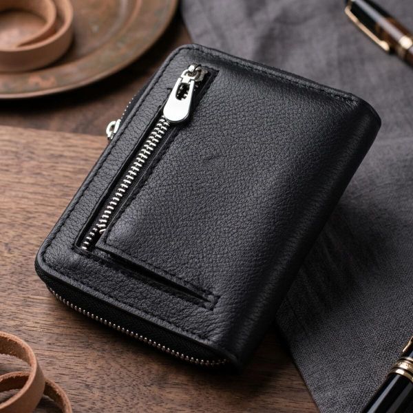 Кожаный кошелек для женщин на молнии с тисненым логотипом производителя ST Leather 19489 Черный