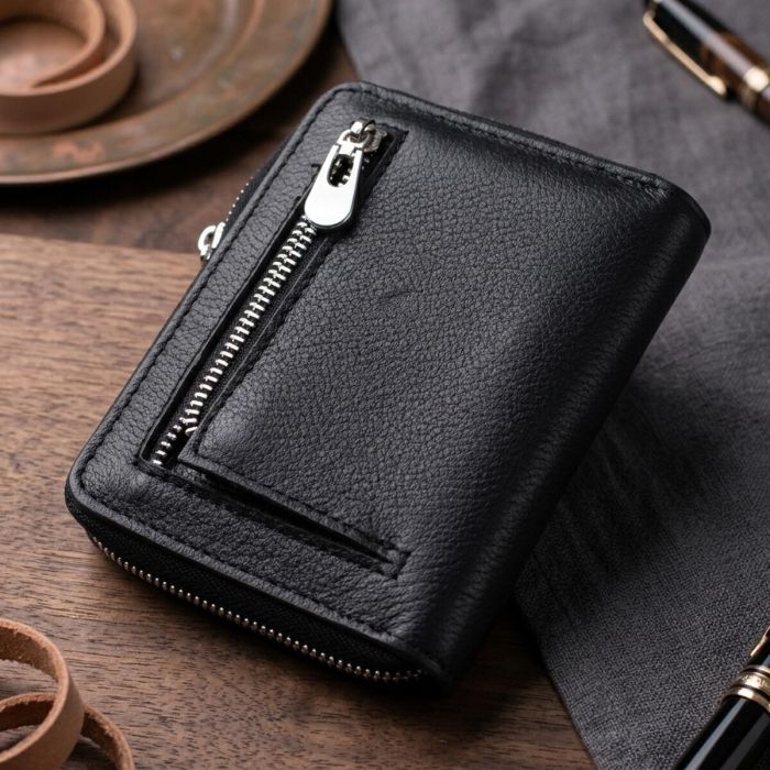 Кожаный кошелек для женщин на молнии с тисненым логотипом производителя ST Leather 19489 Черный