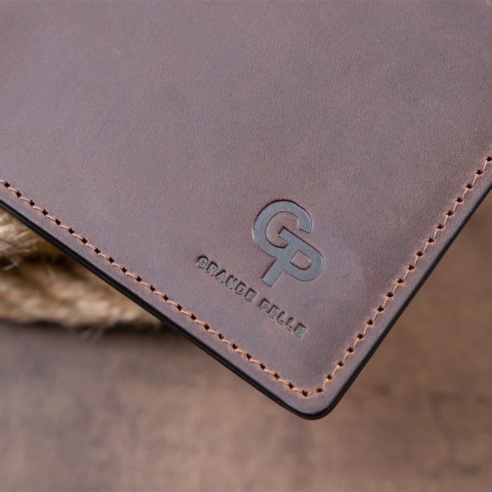  Тонкое горизонтальное портмоне Cardi без застежки в винтажной коже GRANDE PELLE 11310 Коричневое