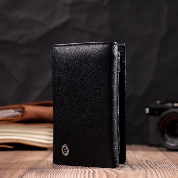 Удобный женский кошелек в три сложения из натуральной кожи ST Leather 19468 Черный