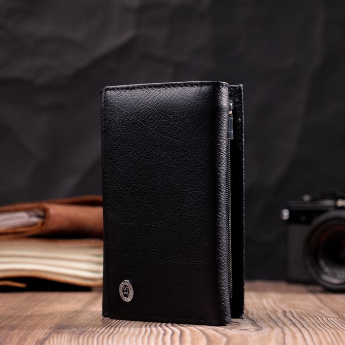 Удобный женский кошелек в три сложения из натуральной кожи ST Leather 19468 Черный