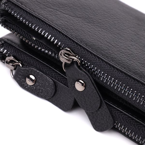 Практичный кожаный кошелек на три отделения ST Leather 23111 Черный