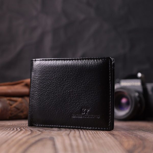 Удобное мужское портмоне из натуральной кожи ST Leather 22482 Черный