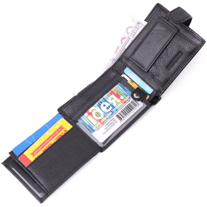 Качественный горизонтальный бумажник из натуральной кожи ST Leather 22455 Черный