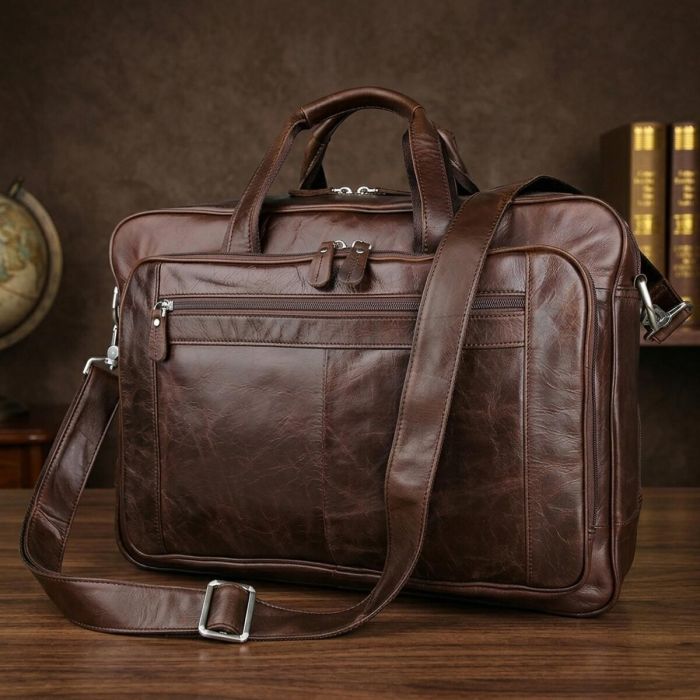 Сумка мужская Vintage 14371 для ноутбука 17 дюймов Коричневая