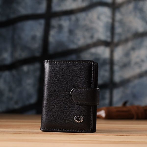 Компактный мужской бумажник вертикального формата из натуральной кожи ST Leather 23095 Черный