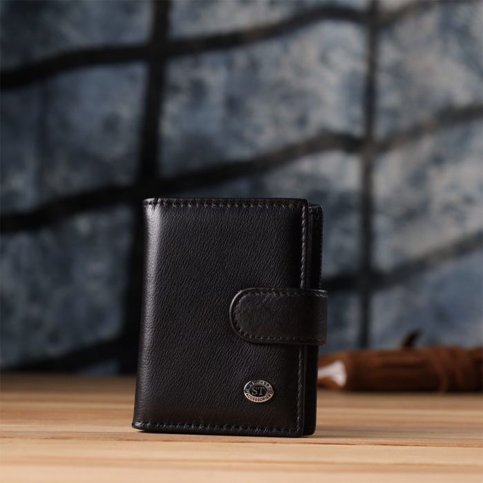 Компактный мужской бумажник вертикального формата из натуральной кожи ST Leather 23095 Черный