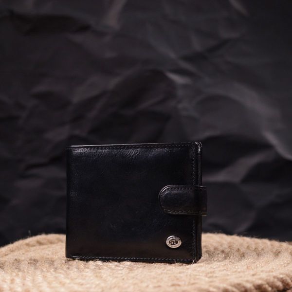 Классический мужской бумажник среднего размера из натуральной кожи ST Leather 19412 Черный