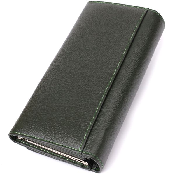 Стильный кошелек у два сложения из натуральной кожи ST Leather 23066 Зеленый