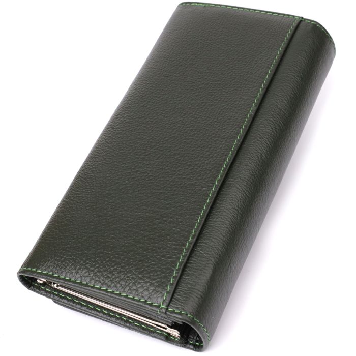 Стильный кошелек у два сложения из натуральной кожи ST Leather 23066 Зеленый