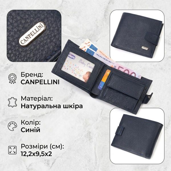 Популярный горизонтальный кошелек для мужчин из натуральной кожи флотар CANPELLINI 21884 Синее