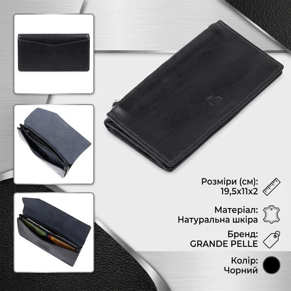 Практичное стильное портмоне унисекс GRANDE PELLE 11558 Черный