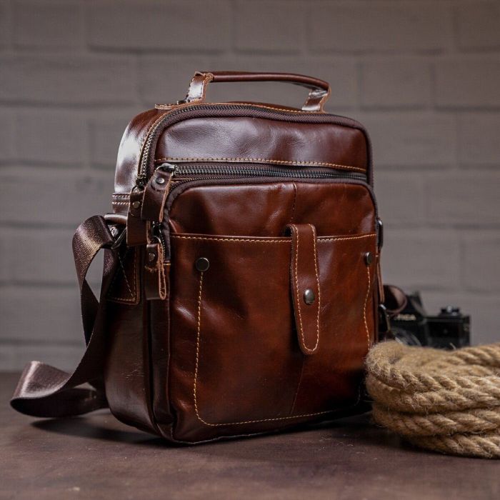 Сумка мужская гладкая Vintage 14700 Коричневая
