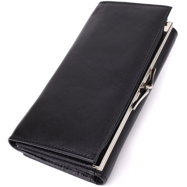 Функциональный женский кошелек на магнитах из натуральной кожи ST Leather 23112 Черный