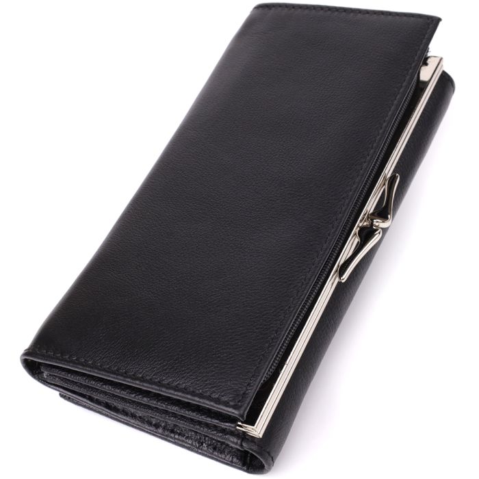 Функциональный женский кошелек на магнитах из натуральной кожи ST Leather 23112 Черный