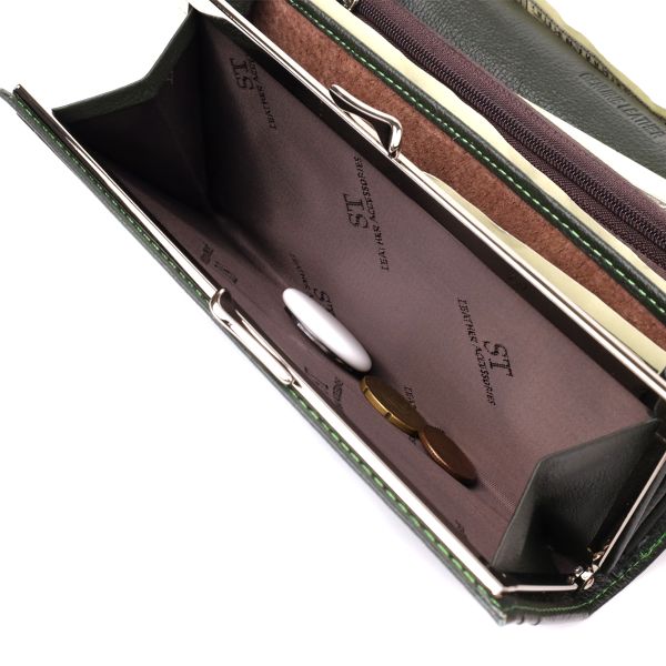 Стильный кошелек у два сложения из натуральной кожи ST Leather 23066 Зеленый