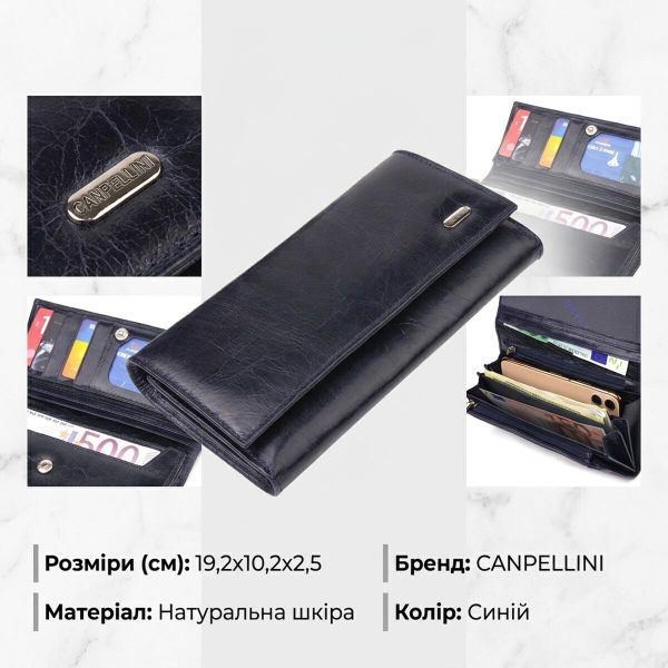 Портмоне для женщин с монетницей из натуральной кожи CANPELLINI 21533 Синее