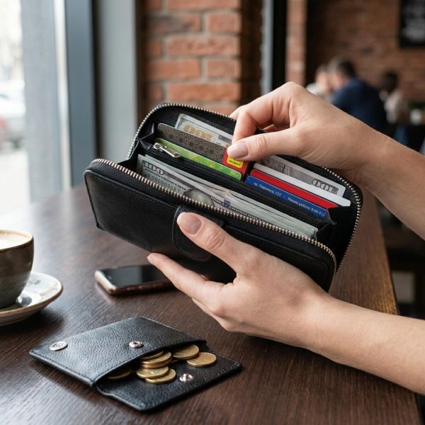 Вертикальный вместительный кошелек из кожи унисекс ST Leather 19300 Черный