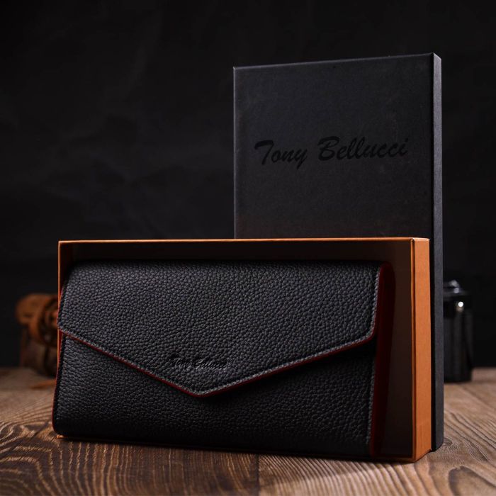 Комбинированное женское вместительное портмоне из натуральной кожи Tony Bellucci 21973 Черный